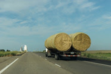 Truck transporting hay bales