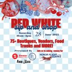 Red white sip and shop graphic