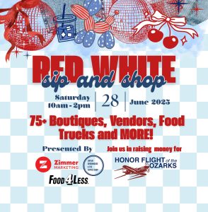 Red white sip and shop graphic